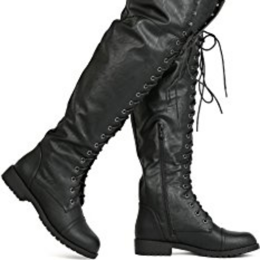 Black leather lace up combat Boot - shoe design-